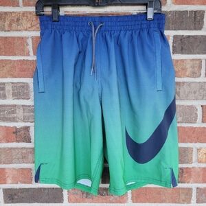 Nike Men's Blue and Green Swoosh Swim Shorts, Mesh Lined Size M
